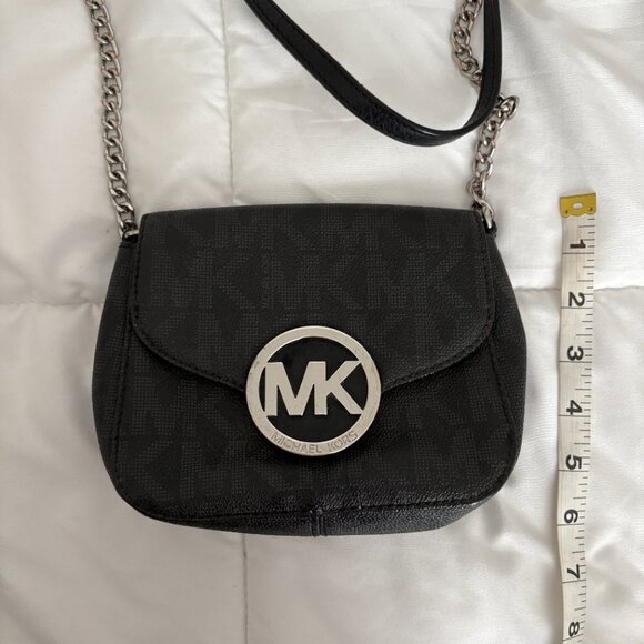 Michael Kors Leather MK Monogram Crossbody Bag Black with Silver hardware - Picture 6 of 7